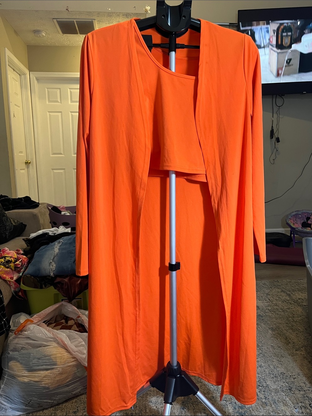 3piece Vibrant Orange Long Cardigan Set